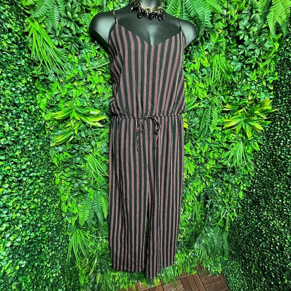 Women Jumpsuit Pants 3XL‎ Black Red Striped Stretch Waist AMBIANCE 1222 - Picture 3 of 7
